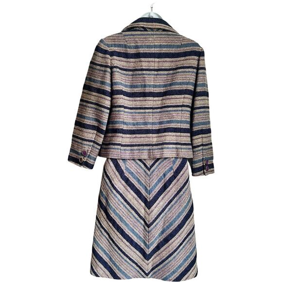 Vintage Purple Blue Tan Striped Tweed Skirt Suit Japanese 90s 6 Cynsia Command - Picture 3 of 16